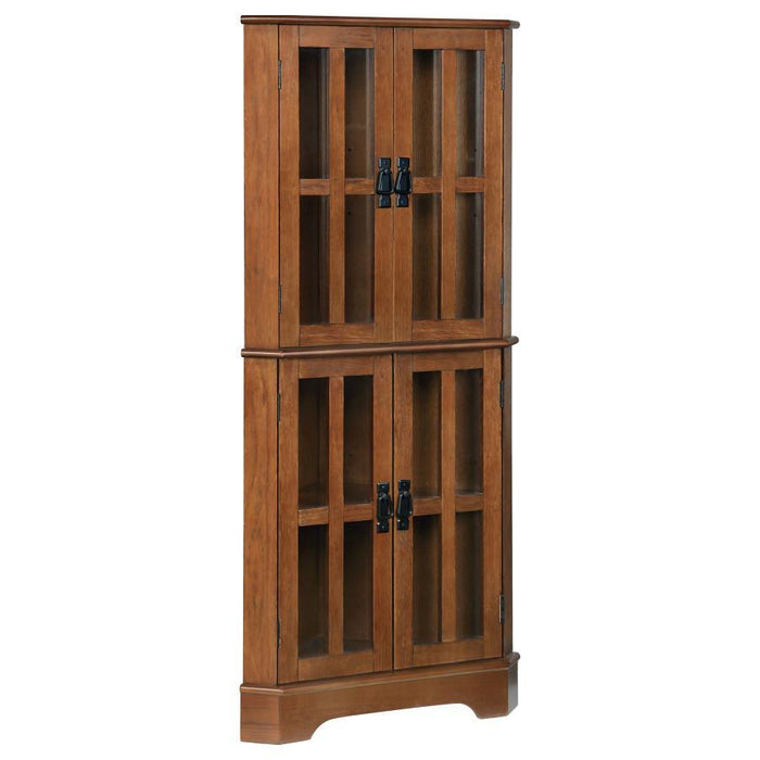 Coreosis - 4 Door Wood Corner Curio Cabinet - Golden Brown