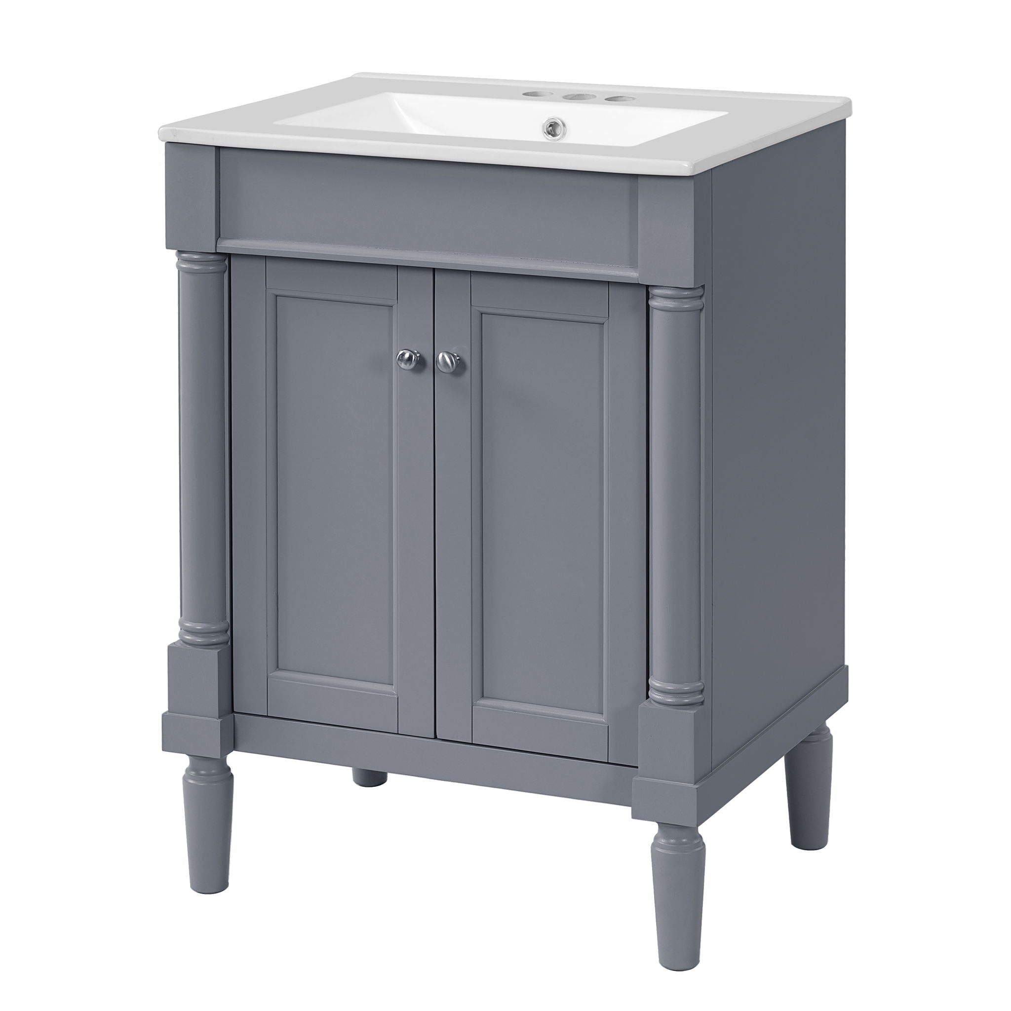 Bathroom Vanity With Top Sink, 2 Tier Storage Cabinet
