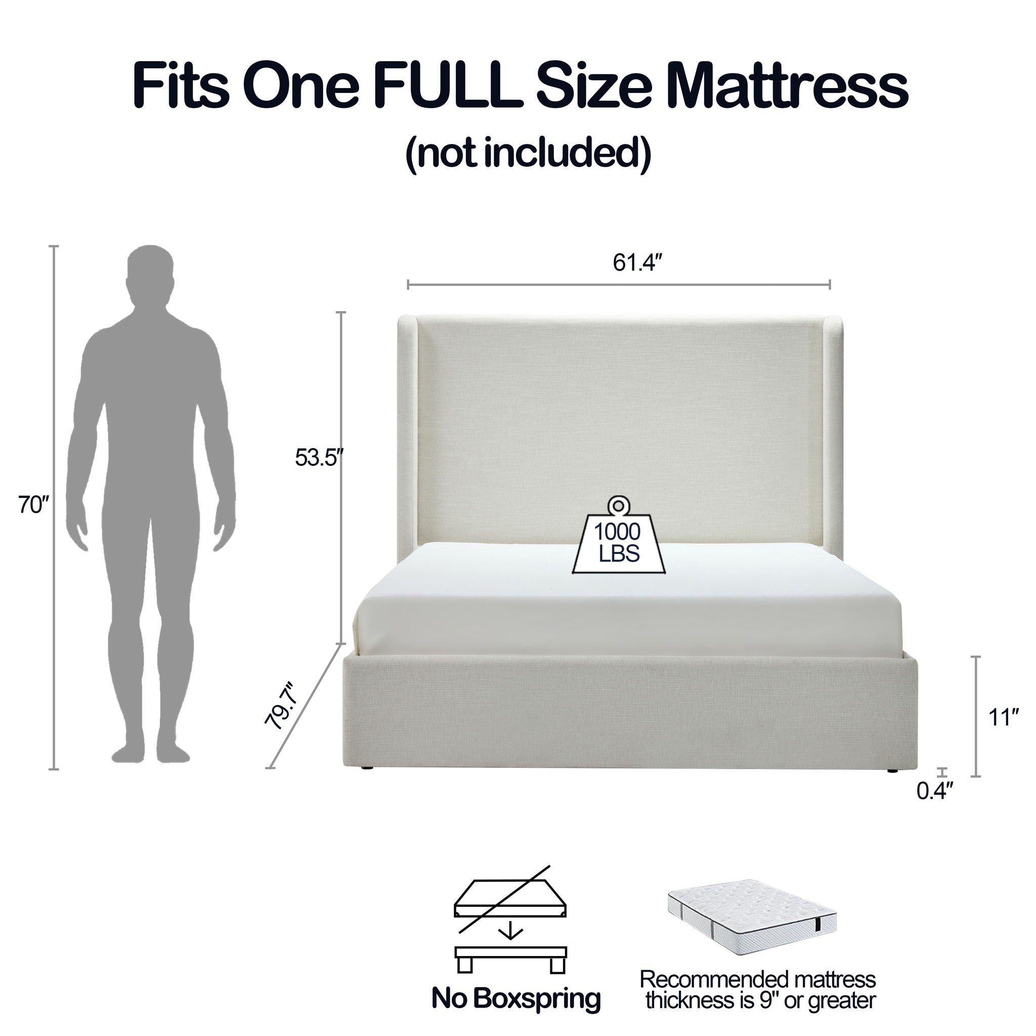 Carmen - Full Size Upholstered Wingback Bed - Ivory