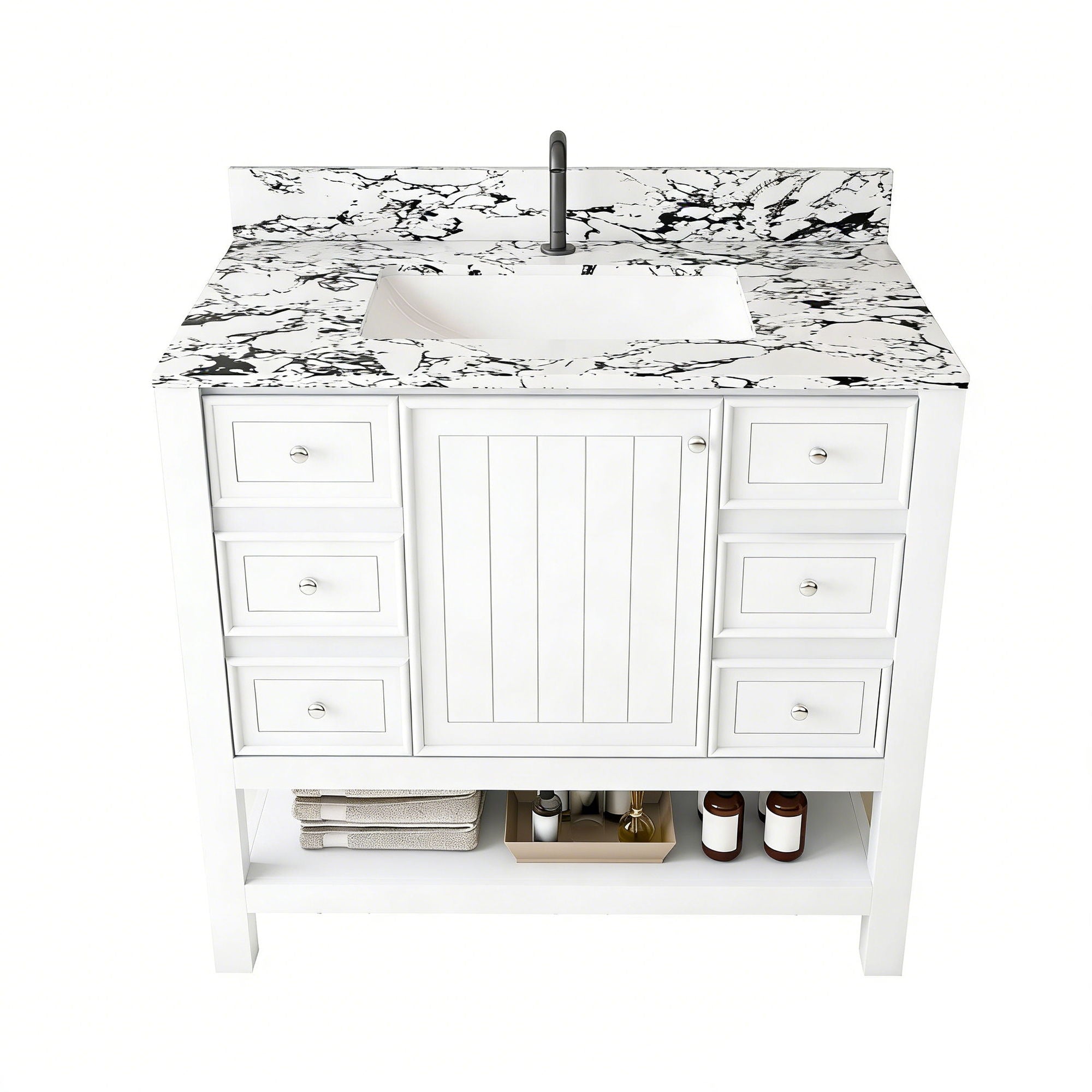 Bathroom Vanity Set With 3 Drawers And Storage Cabinet, Single Faucet Hole - White