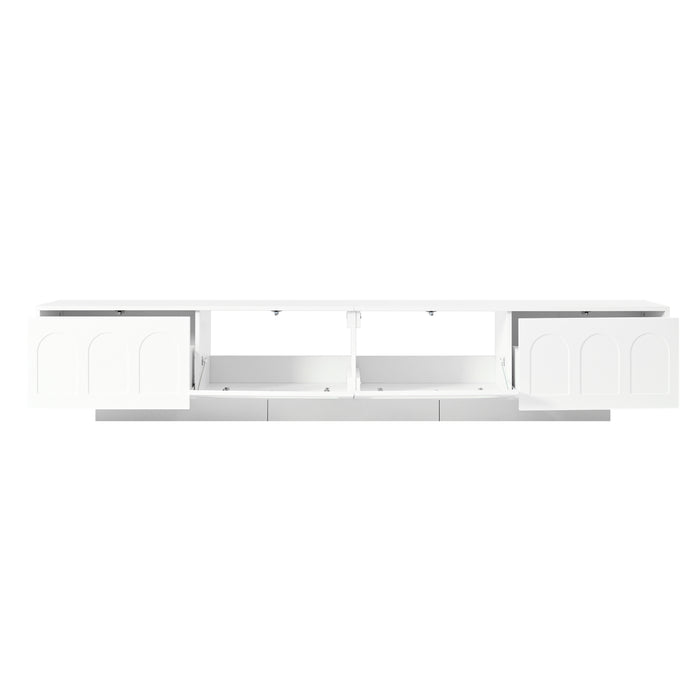 TV Stand with Fluted tempered Glass Doors for TVs Up to 95'',with APP-Controlled LED Light