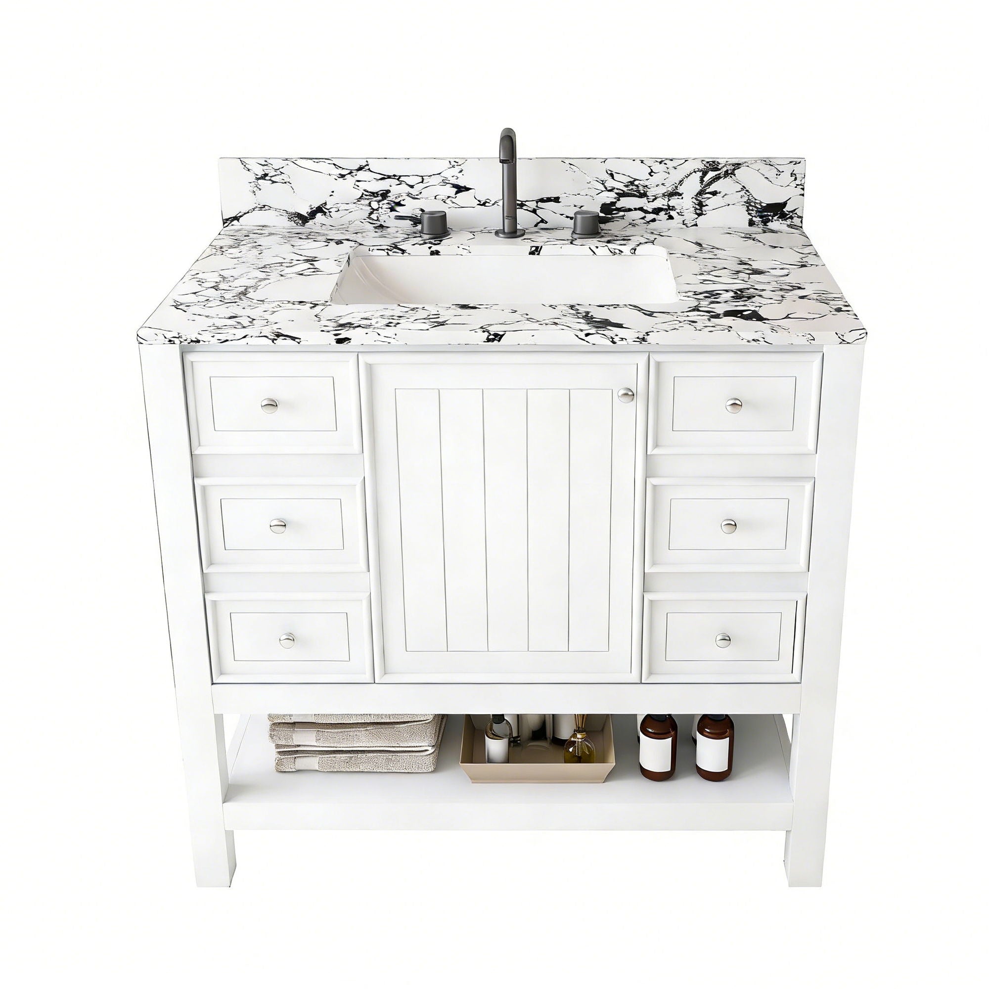Bathroom Vanity Set With 3 Drawers And Storage Cabinet - White