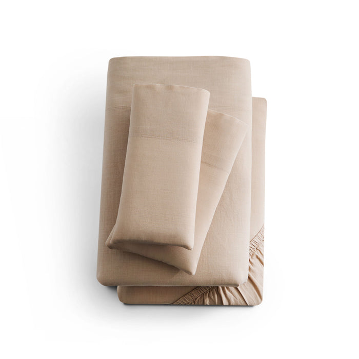 Linen-Weave Cotton Split King Sheet Set - Sand