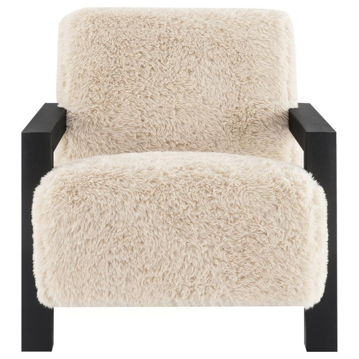 Paquet - Faux Fur Upholstered Chair Solid Wood Arms - Latte
