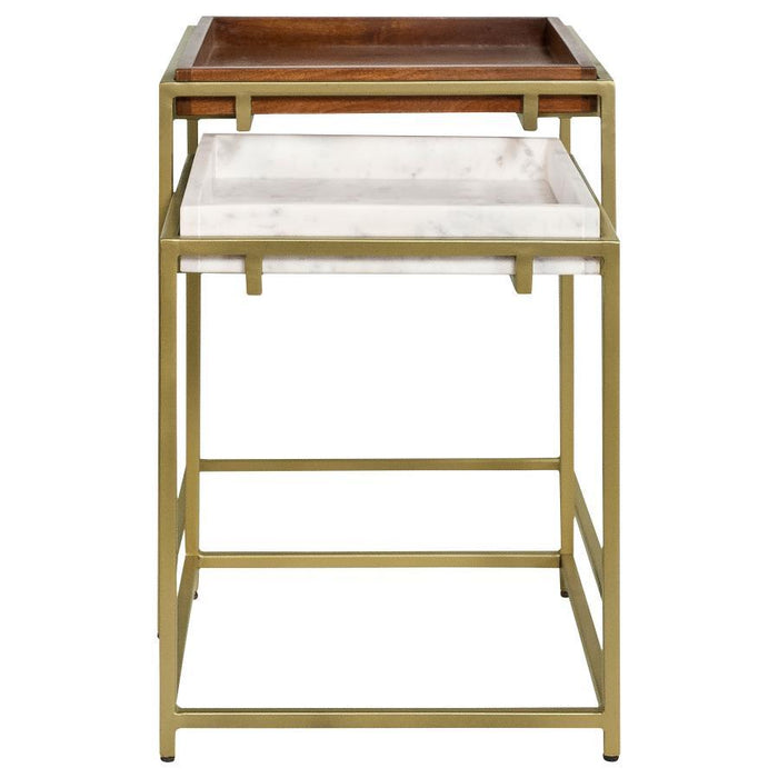 Bolden - 2 Piece Wood And Marble Top Nesting Table Set - Gold