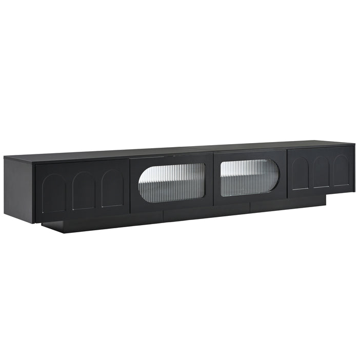 TV Stand with Fluted tempered Glass Doors for TVs Up to 95'',with APP-Controlled LED Light