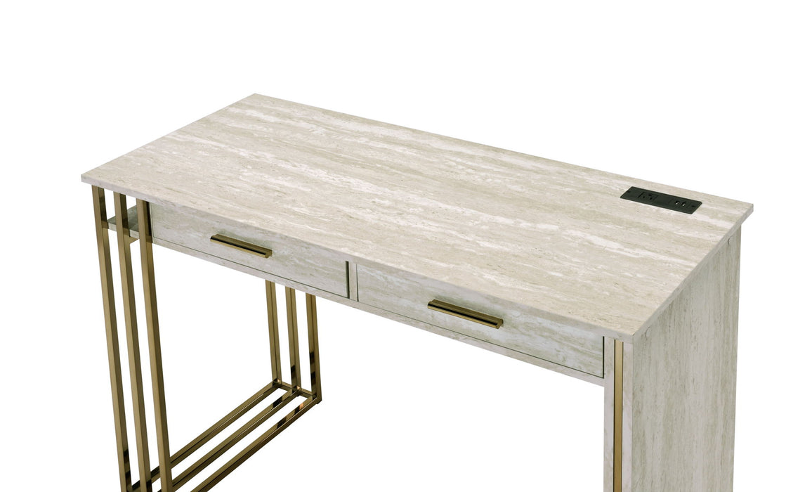 Tyeid - Vanity Desk - Antique White & Gold Finish