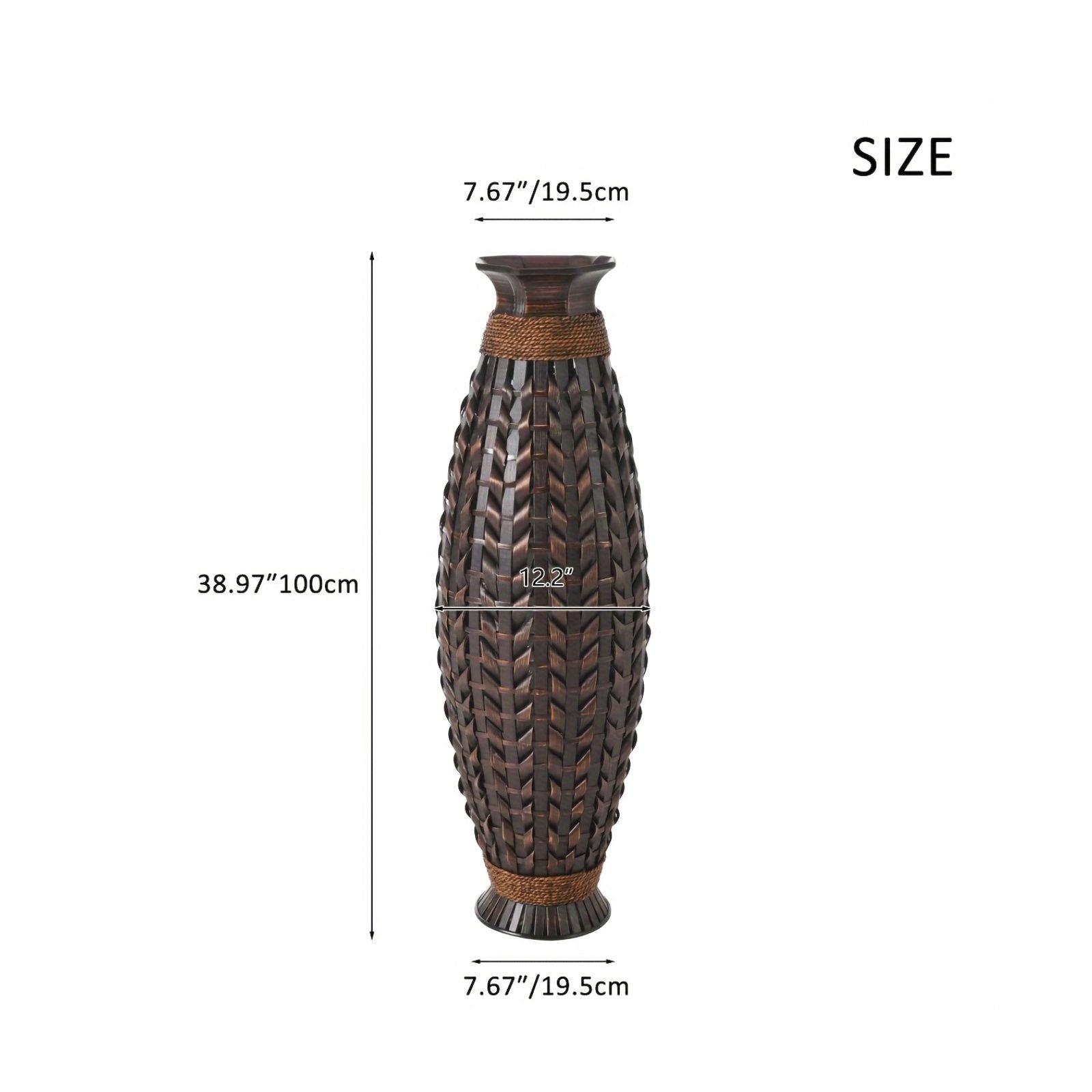 Hand Woven Bamboo Floor Vase, Decorative Accent For Living Room - Acacia Wood