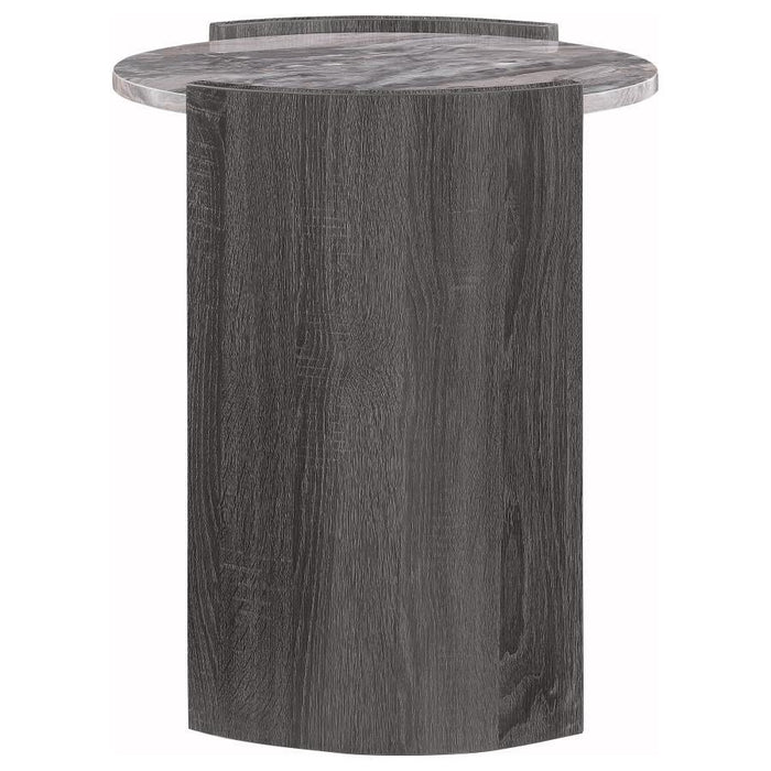 Gladstone - Round Faux Marble Top End Table - Distressed Gray