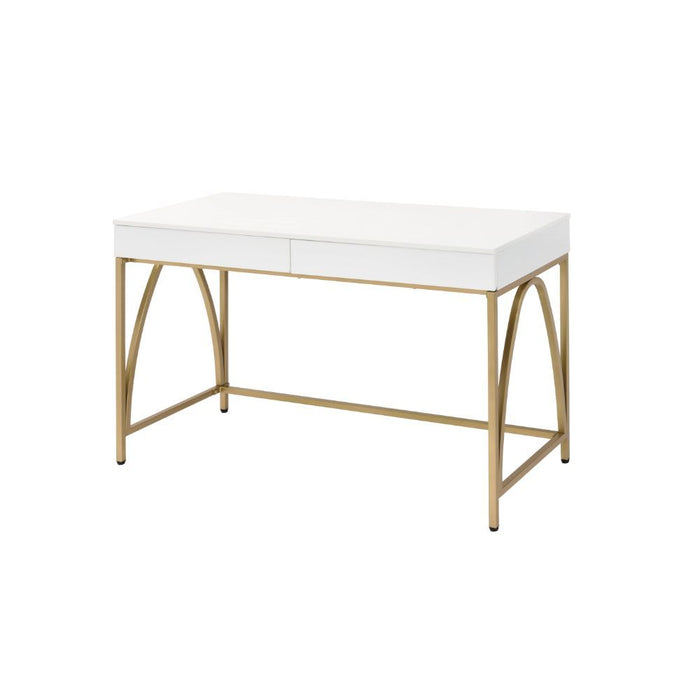 Lightmane - Desk - White High Gloss & Gold