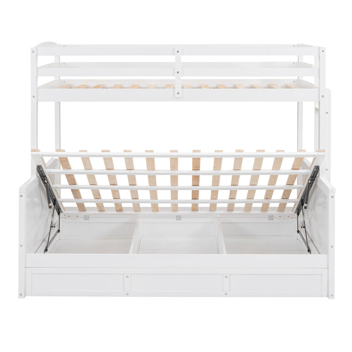 Wood Twin/Full Bunk Bed with Hydraulic Lift Up Storage, White