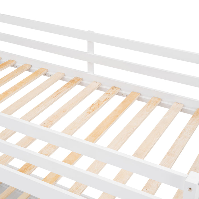 Wood Twin/Full Bunk Bed with Hydraulic Lift Up Storage, White