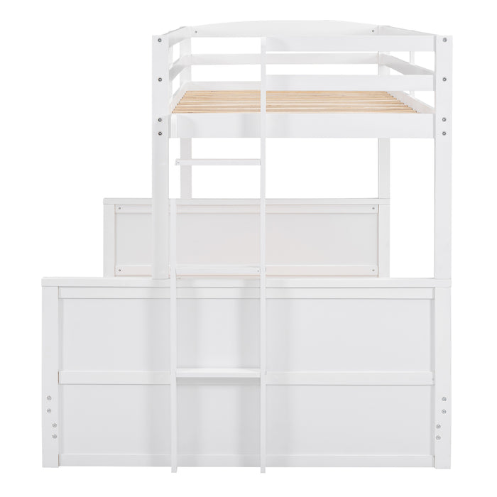 Wood Twin/Full Bunk Bed with Hydraulic Lift Up Storage, White