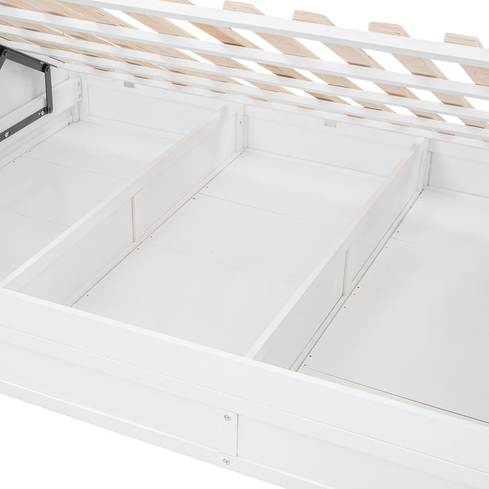 Wood Twin/Full Bunk Bed with Hydraulic Lift Up Storage, White