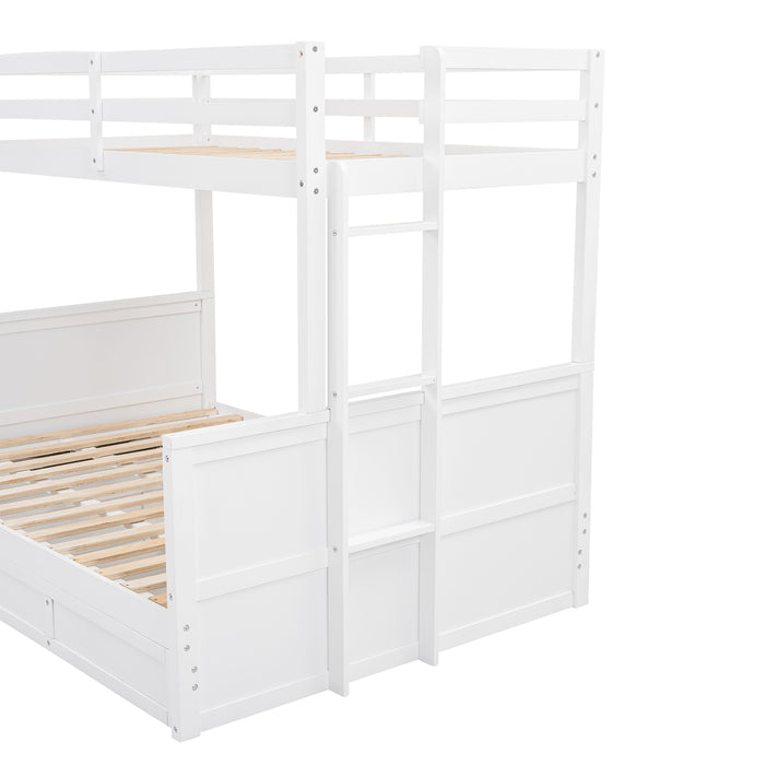 Wood Twin/Full Bunk Bed with Hydraulic Lift Up Storage, White