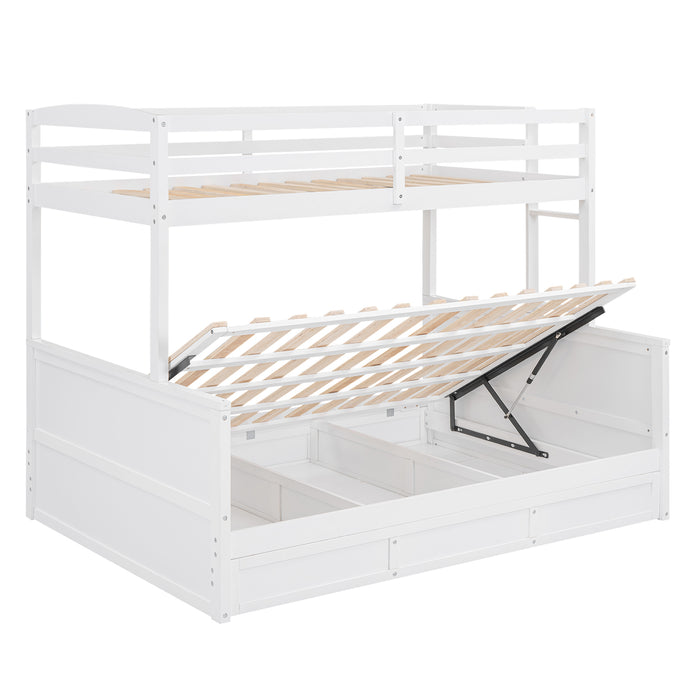 Wood Twin/Full Bunk Bed with Hydraulic Lift Up Storage, White