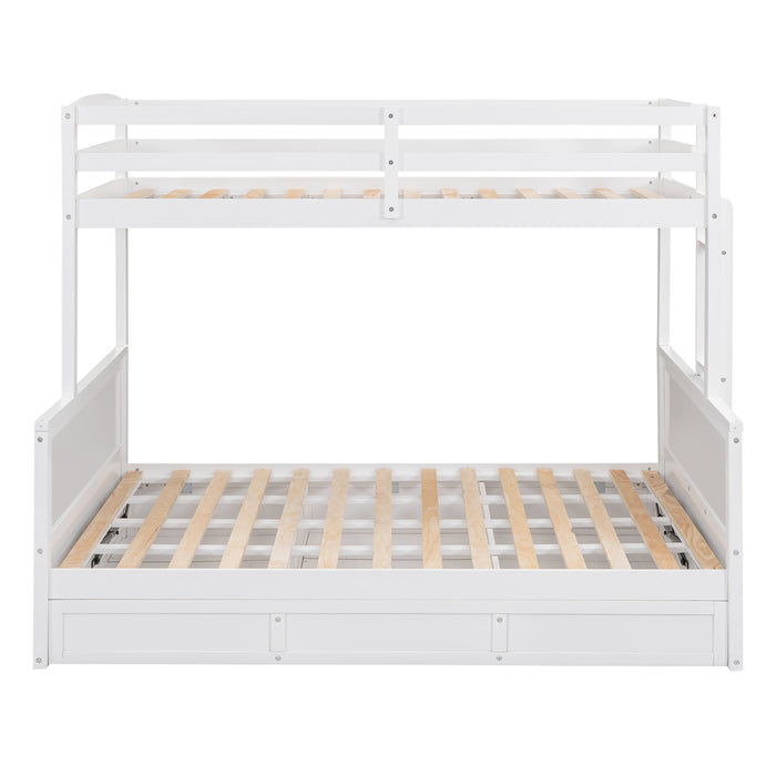 Wood Twin/Full Bunk Bed with Hydraulic Lift Up Storage, White