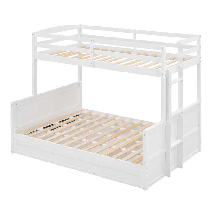 Wood Twin/Full Bunk Bed with Hydraulic Lift Up Storage, White