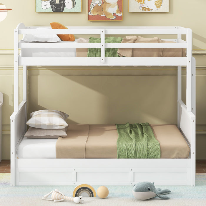 Wood Twin/Full Bunk Bed with Hydraulic Lift Up Storage, White