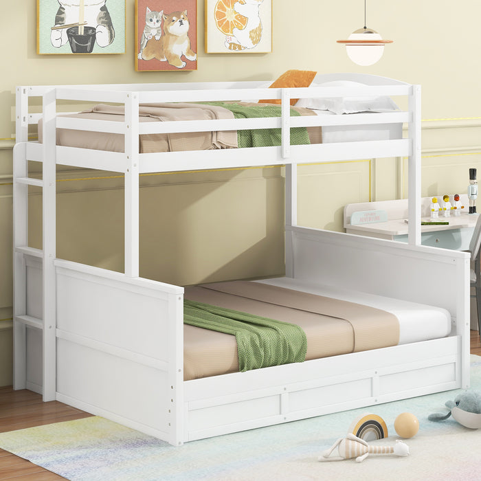 Wood Twin/Full Bunk Bed with Hydraulic Lift Up Storage, White