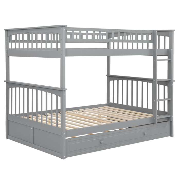 Full/Full Bunk Bed with Twin Size Trundle, White