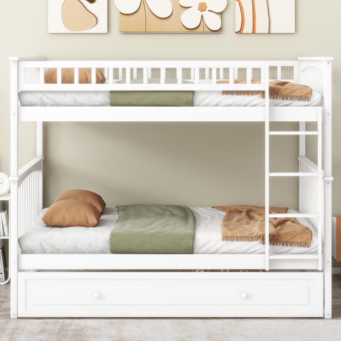 Full/Full Bunk Bed with Twin Size Trundle, White