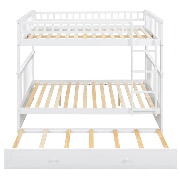 Full/Full Bunk Bed with Twin Size Trundle, White