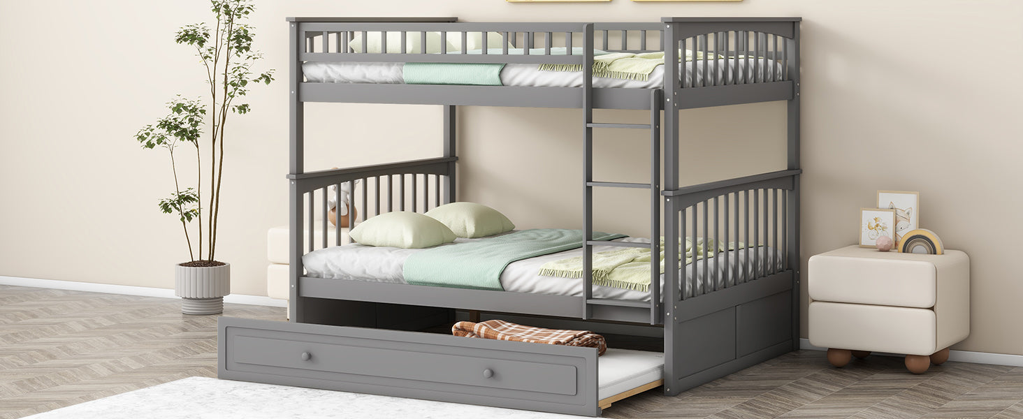 Full/Full Bunk Bed with Twin Size Trundle, White