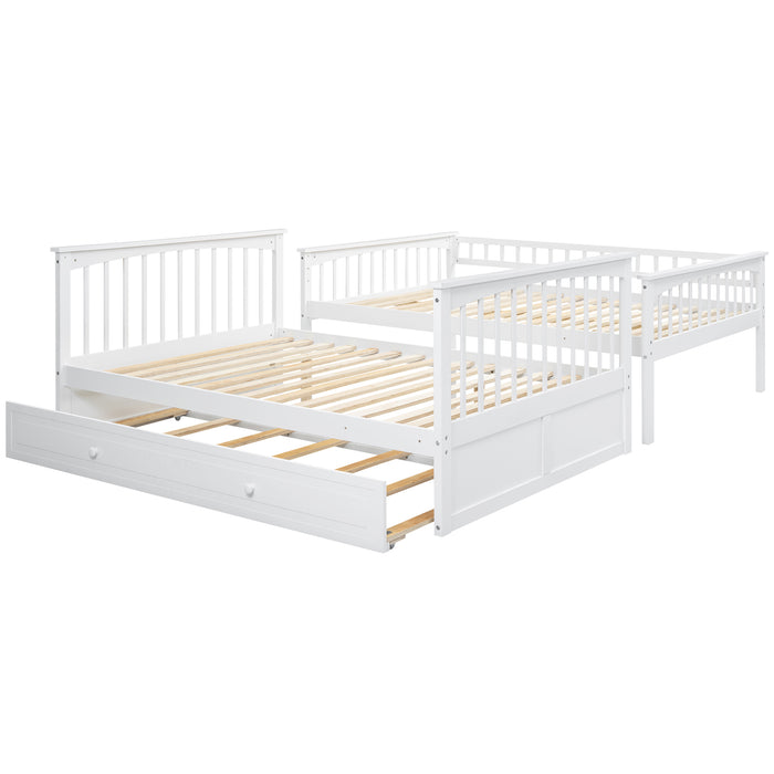 Full/Full Bunk Bed with Twin Size Trundle, White