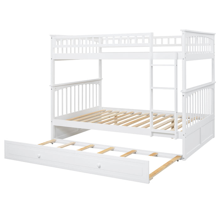 Full/Full Bunk Bed with Twin Size Trundle, White