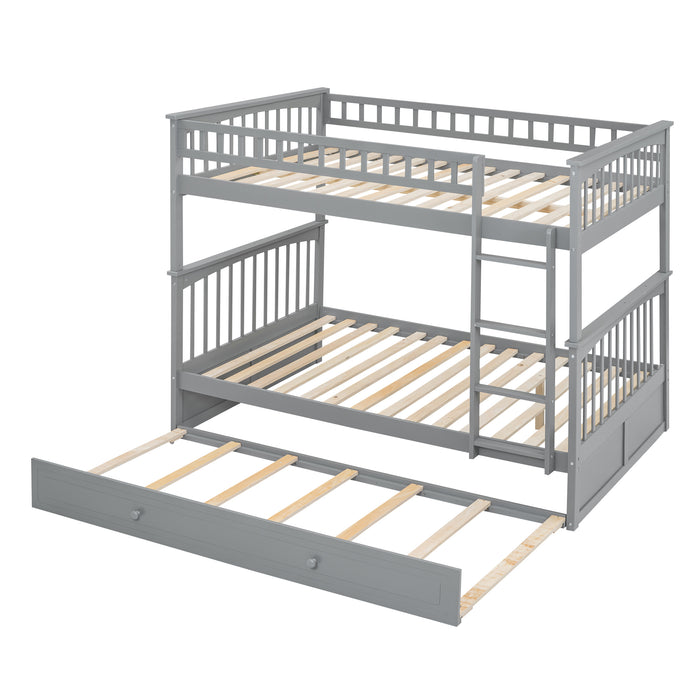 Full/Full Bunk Bed with Twin Size Trundle, White