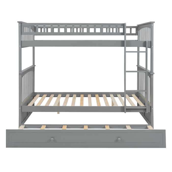 Full/Full Bunk Bed with Twin Size Trundle, White