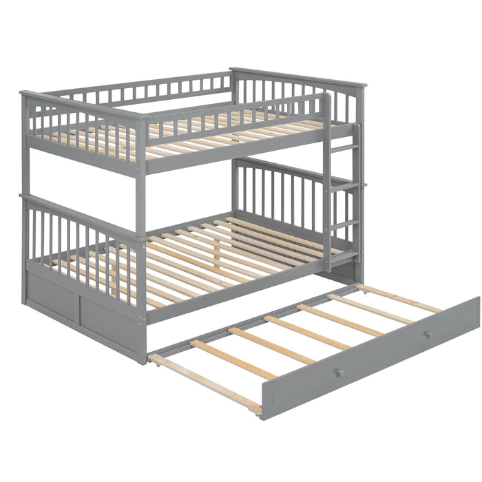 Full/Full Bunk Bed with Twin Size Trundle, White