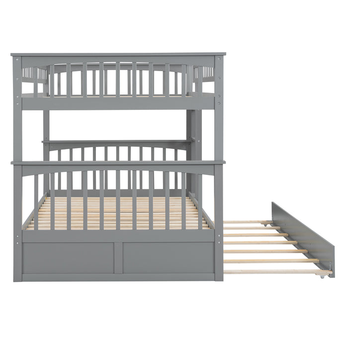 Full/Full Bunk Bed with Twin Size Trundle, White