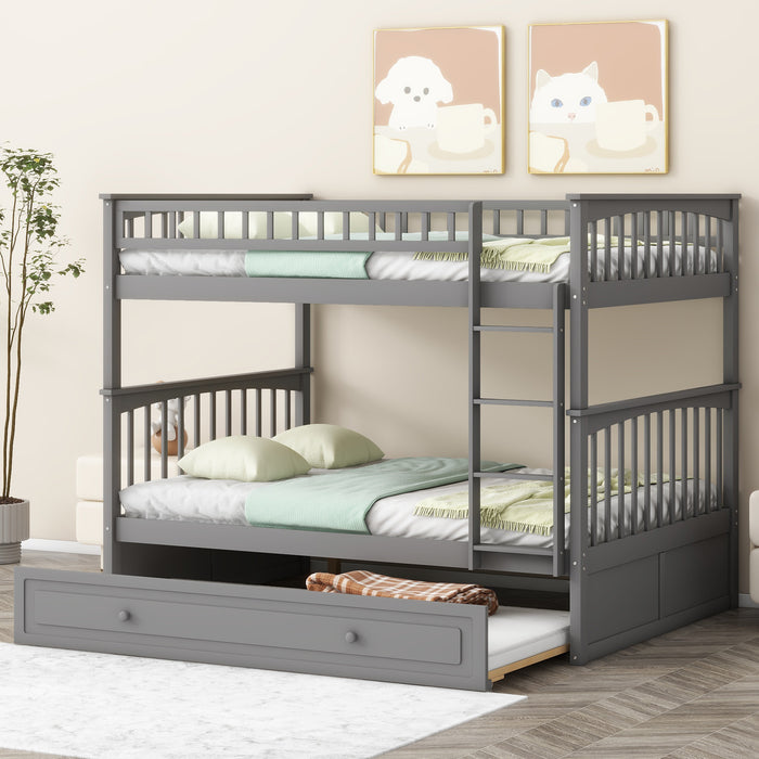 Full/Full Bunk Bed with Twin Size Trundle, White