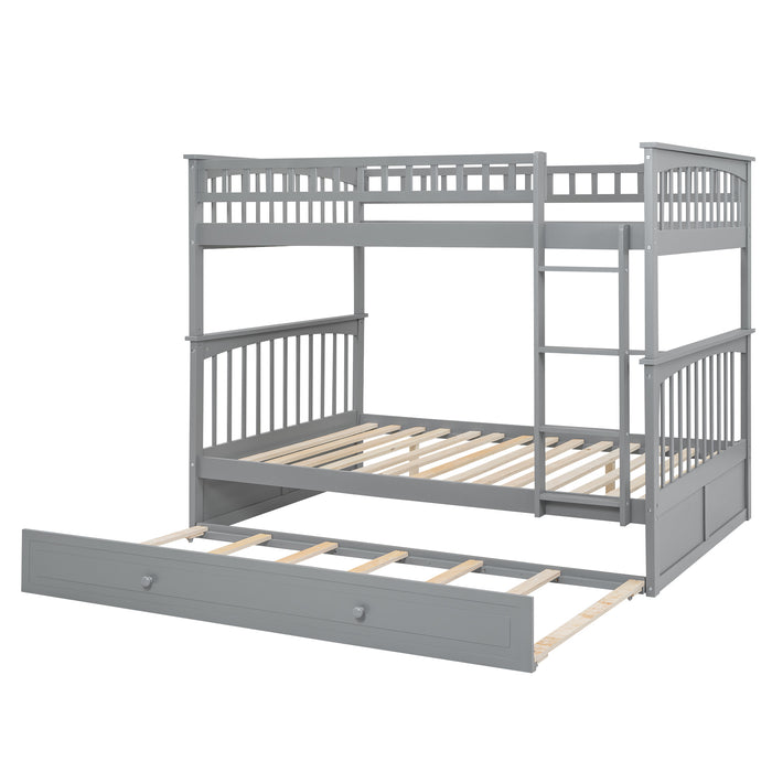 Full/Full Bunk Bed with Twin Size Trundle, White