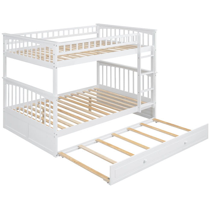 Full/Full Bunk Bed with Twin Size Trundle, White