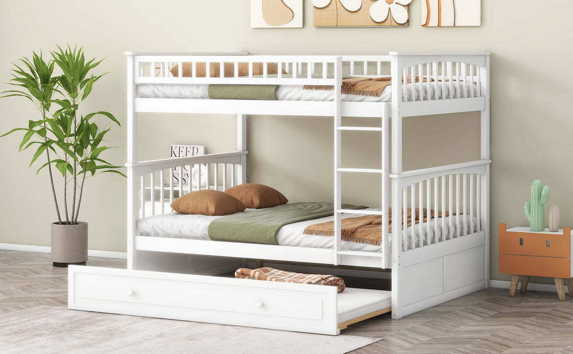 Full/Full Bunk Bed with Twin Size Trundle, White