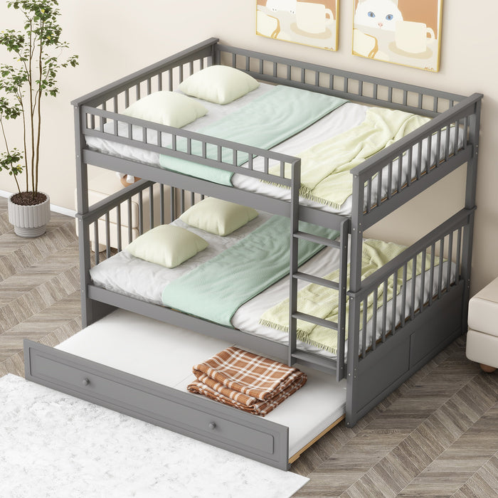 Full/Full Bunk Bed with Twin Size Trundle, White