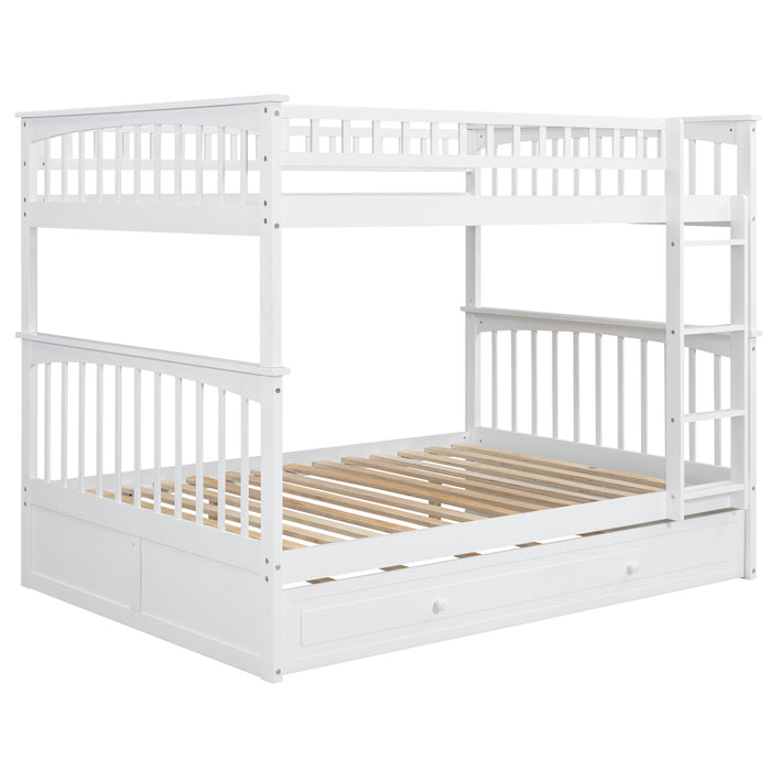 Full/Full Bunk Bed with Twin Size Trundle, White