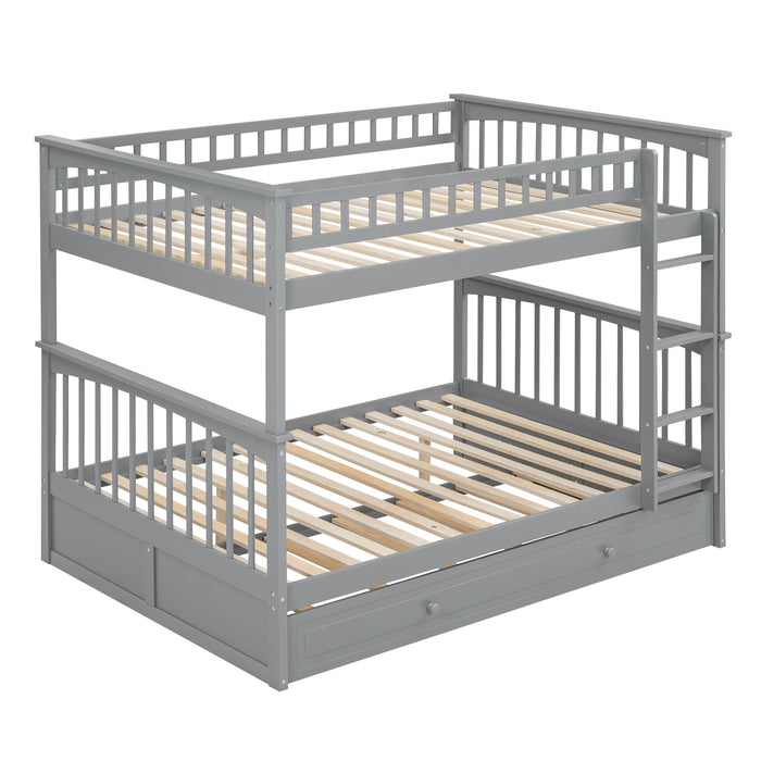 Full/Full Bunk Bed with Twin Size Trundle, White