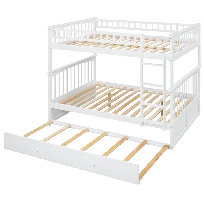 Full/Full Bunk Bed with Twin Size Trundle, White