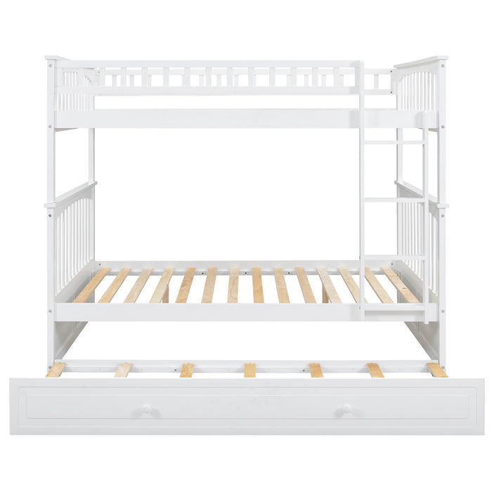 Full/Full Bunk Bed with Twin Size Trundle, White