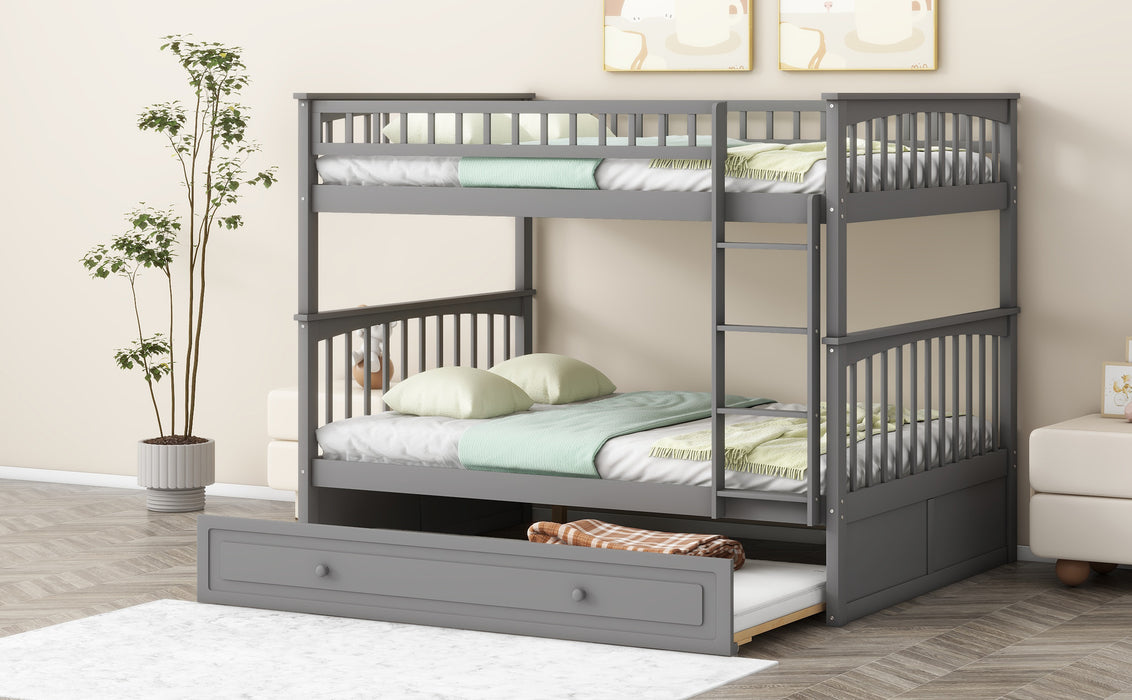 Full/Full Bunk Bed with Twin Size Trundle, White