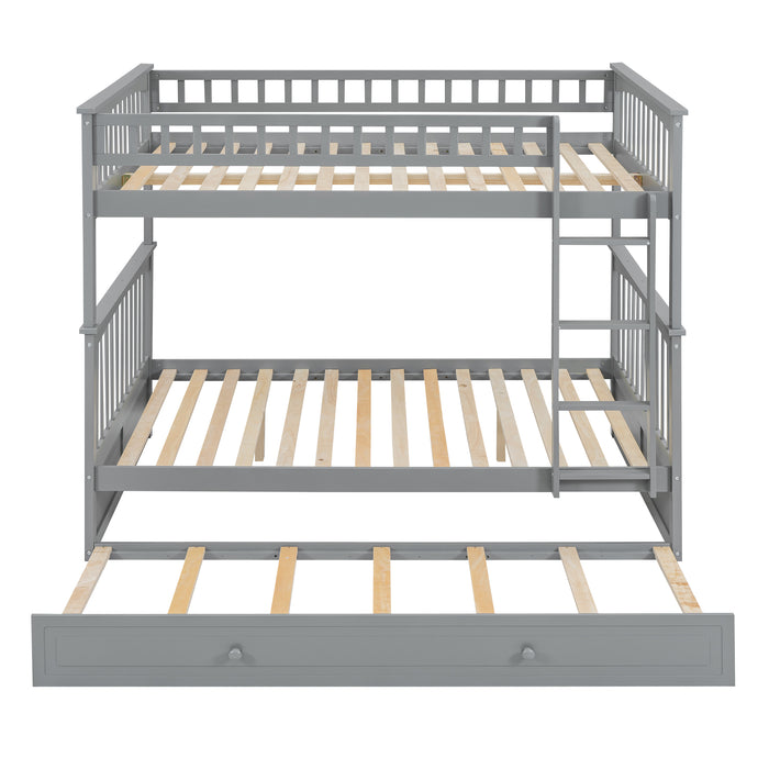 Full/Full Bunk Bed with Twin Size Trundle, White