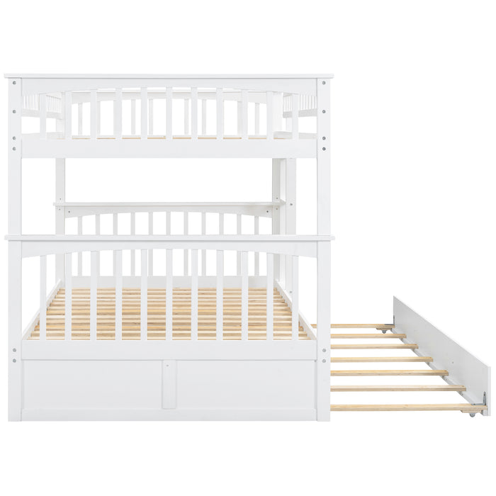 Full/Full Bunk Bed with Twin Size Trundle, White