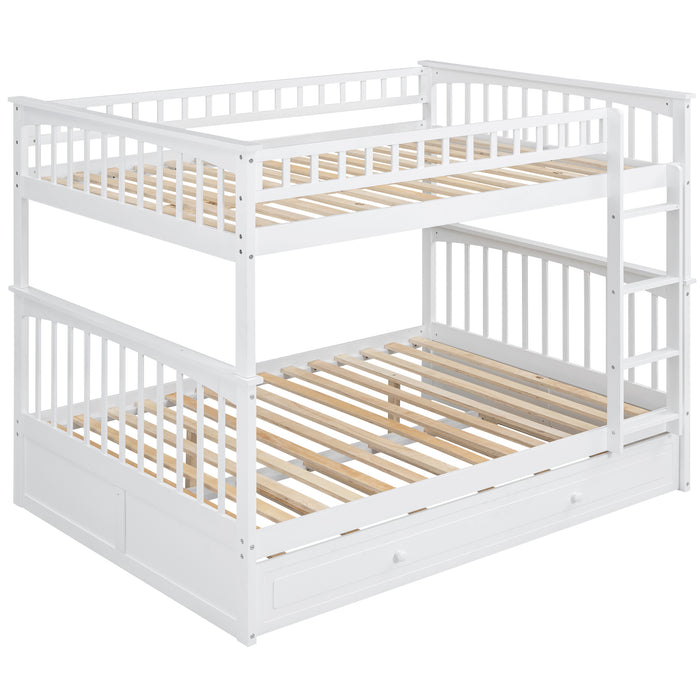 Full/Full Bunk Bed with Twin Size Trundle, White