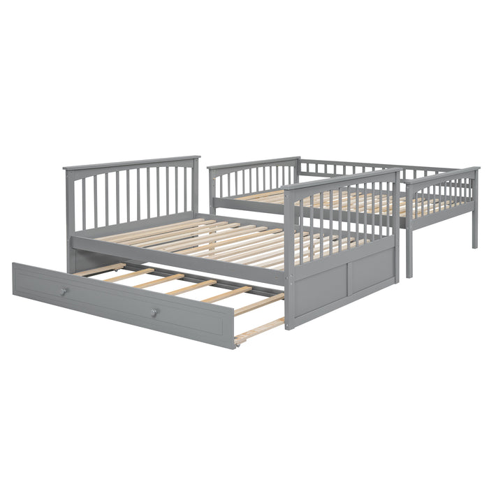 Full/Full Bunk Bed with Twin Size Trundle, White