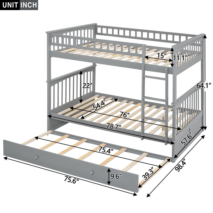 Full/Full Bunk Bed with Twin Size Trundle, White