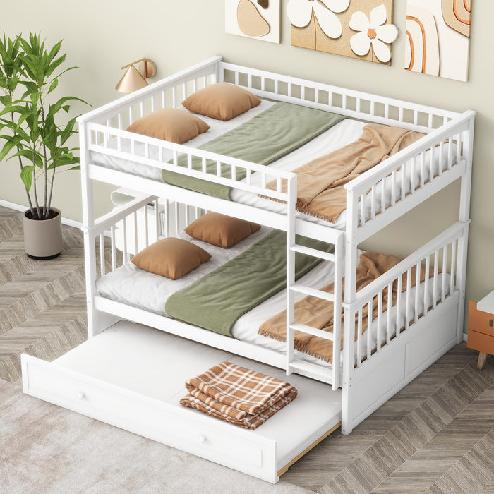 Full/Full Bunk Bed with Twin Size Trundle, White